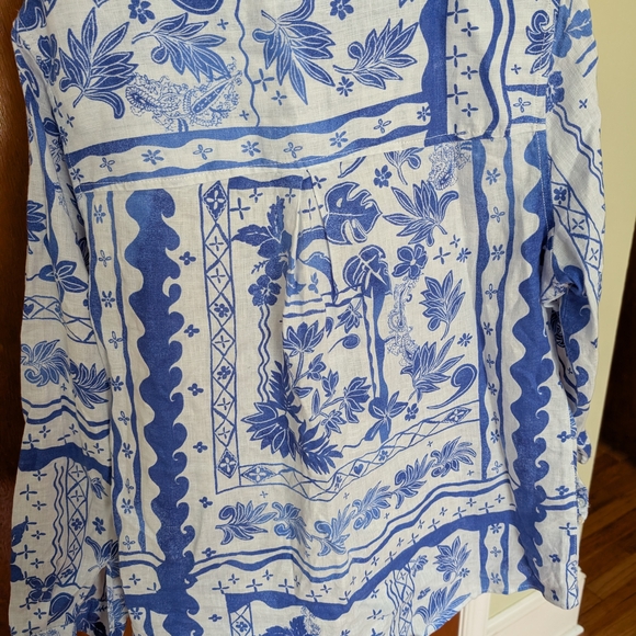 Joie Blue and White Button Down Coastal 100% Linen Shirt Large - Picture 5 of 7